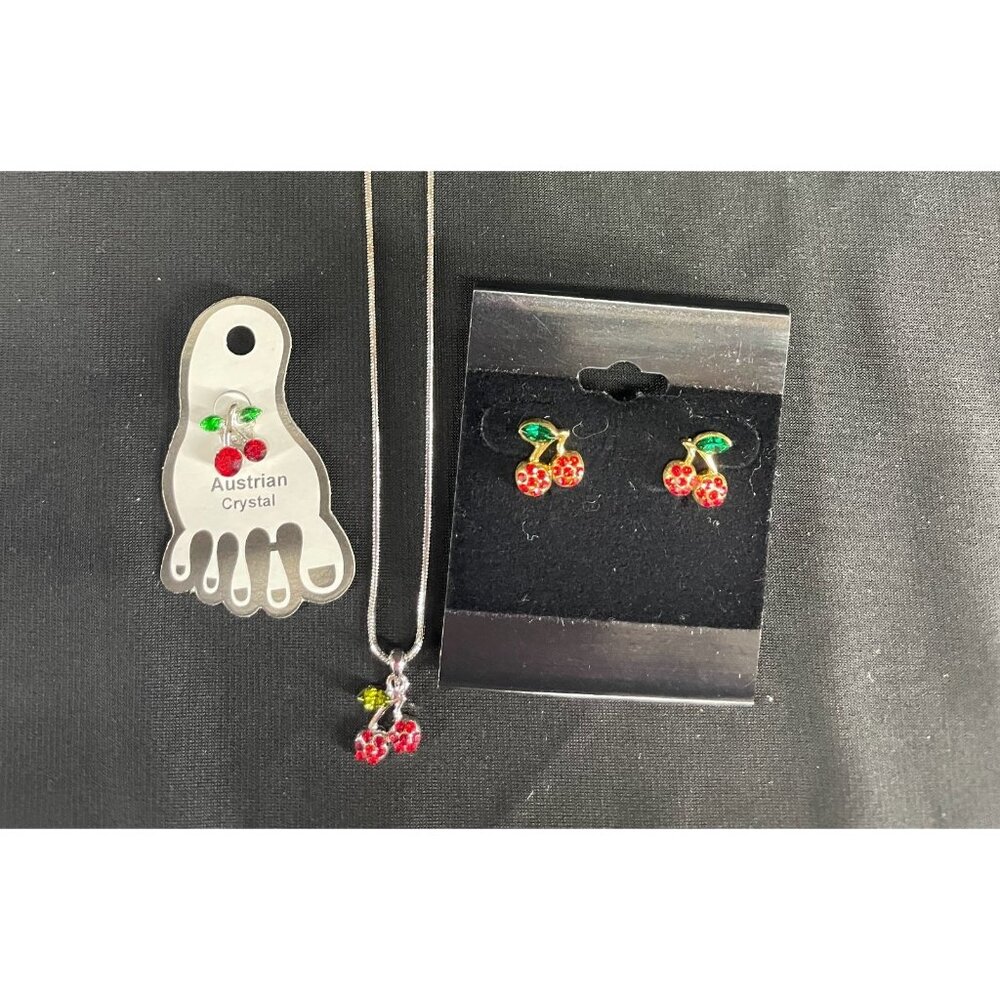 Fashion‎ Jewelry Lot Earring Necklace Toe Ring Cherry Red Dainty Petite NEW